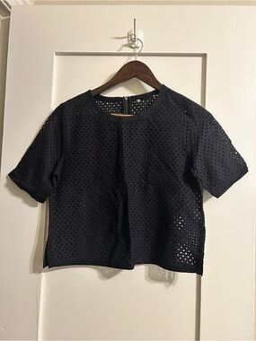 Banana Republic Black Eyelet Short Sleeve Top